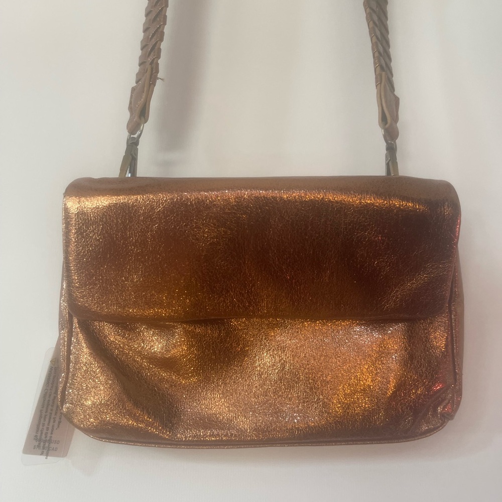 Anthropologie shimmer metallic handbag with braided strap